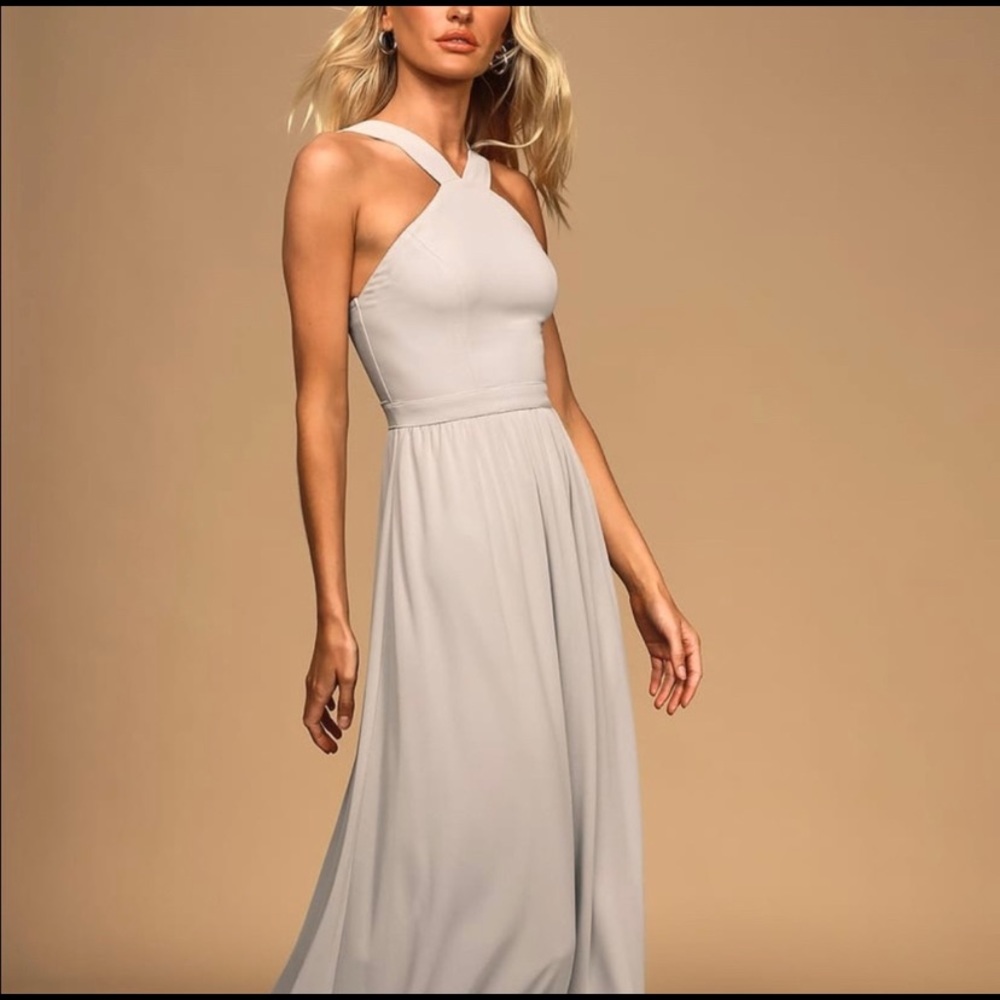 Lulu’s Air of Romance Grey Maxi Bridesmaids Dress